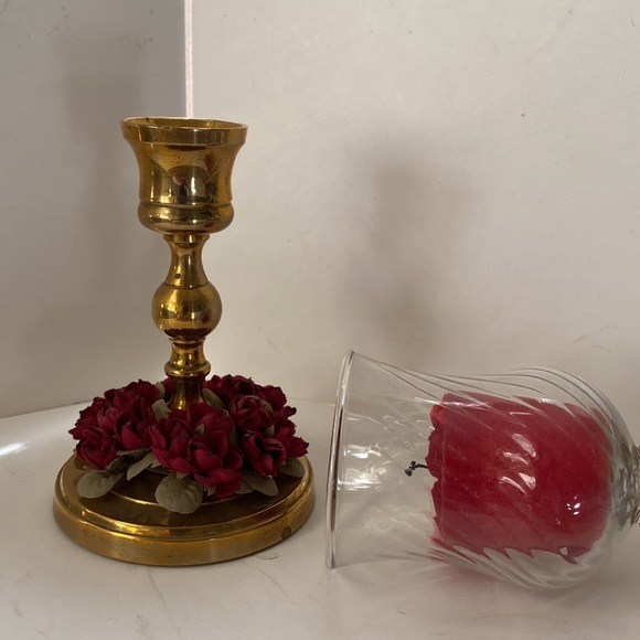 Vintage solid heavy brass candleholder with shade - Picture 3 of 10